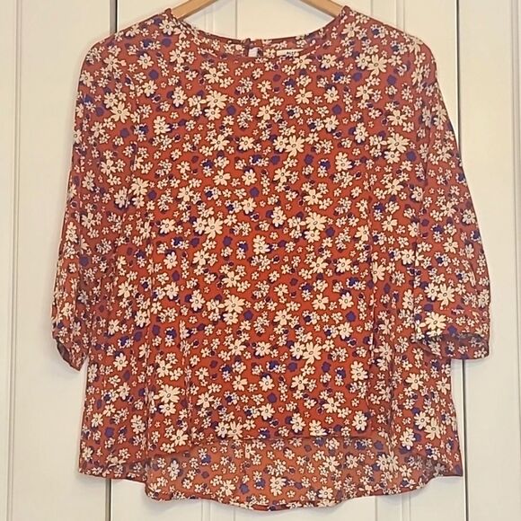 Glamorous Orange & Blue Ditzy Floral Top Blouse Shirt Size XS - Picture 1 of 9